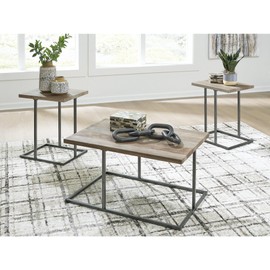 Signature Design by Ashley Albreane Contemporary Table Set with Pedestal Base, Set of 3, Light Brown & Black