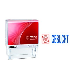 COLOP Printer 20 Text Stamp Booked and Pictogram, Imprint Colour Blue/Red, Ready Stamp with Stock Text and 2-Colour Cushion