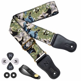 Nefelibata Japanese Cotton Guitar Strap for Acoustic Guitar, Ukulele, Free Headstock Strap Adapter with Buckle, Guitar Picks and Strap Lock
