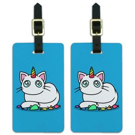 Unicorn Cat with Rainbow Mouse Toys Luggage ID Tags Carry-On Cards - Set of 2