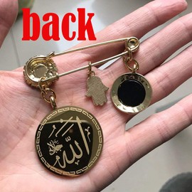 ZKDC Muslim Islam AYATUL KURSI Allah Turkish Evil Eye Hamsa Hand of Fatima Stainless Steel Brooch pin