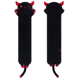 SNOWOLF Stuffed Cat Devil Long Cushion Plush Animal Toy Soft Kawaii Stuff Cuddly Toy Adorable Hug Pillow for Children (70 cm, Black)