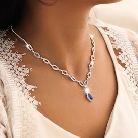 JAKAWIN Bride Wedding Necklace Earrings Set Silver Rhinestone Jewelry Set Crystal Tear Drop Pendant Necklace Bridal Party Prom Jewelry for Women NK320 (silver)