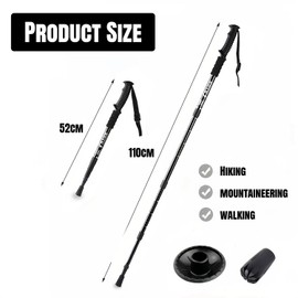 Walking Poles, Aluminium Telescopic Hiking Poles, Trekking Poles, Women and Men Hiking Poles for Hiking, Nordic Walking and Ski Touring, Adjustable, Telescope, Lightweight, Black, 52-110 cm