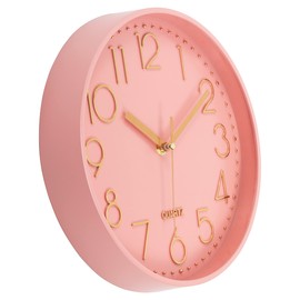 Lumuasky Pink Wall Clock Modern Battery Operated Analog Small Cute Silent Non-Ticking Decorative Clock for School Office Classroom Bedroom Kitchen Living Room Nursery Decor (10 inch)