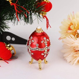 HEEPDD Hand Painted Enamelled Egg Shiny Diamonds Easter Egg Jewellery Box for Necklace Bracelet Ring Home Desktop Decor Gifts Easter Day Collectible