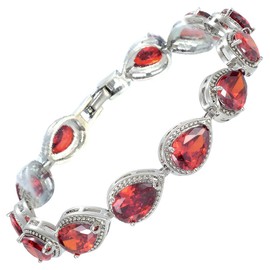RIZILIA Tennis Bracelet & Pear Cut CZ [4 Colors Available] in White Gold Plated, 7", Medium, Cubic Zirconia