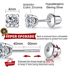 LUCKMORA 925 Sterling Silver Earrings Stud with Screwback Cubic Zirconia for Women Earring With Screw Backs CZ Hypoallergenic for Girls (CZ-White)