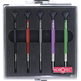 KD89 Swiss Made Black Aluminum Screwdriver Set of 5 (1.00, 1.20, 1.40, 1.60, 2.00 mm) with Flat Heads and Ball Bearings for Watchmaking, Precision Instrument Repair, Electronics Repair