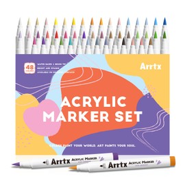 Arrtx Acrylic Markers Basic Series 48 Colors,Brush Tip Acrylic Paint Pens for Rock Painting,Glass,Stone,Wood,Ceramic,Fabric,DIY Crafts & Art Supplies