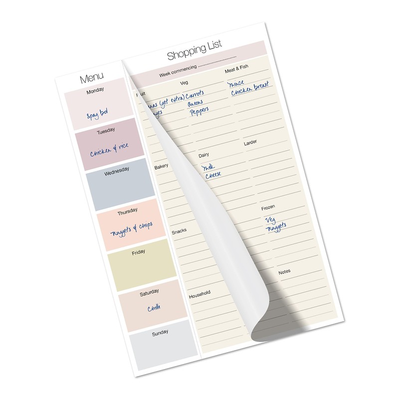 Shopping List Pad with detachable Weekly Meal Planner. 50 sheets