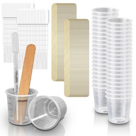 50 Pack – RE-GEN 60ml/2oz Clear RE-USABLE Plastic Graduated Measuring Cup Mixing Transfer Kit + 50 Wood Spatulas + 50 Transfer Pipettes | Ideal for transferring and Mixing Paint, Oils, Liquids, Fluids