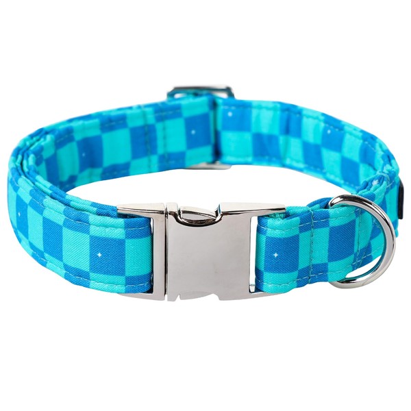 Maca Bates Checkered Mint Blue Dog Grid Collar for Small