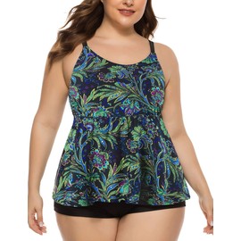 Firpearl - Bañador para mujer, talla grande, color negro, Verde Floral, US 16