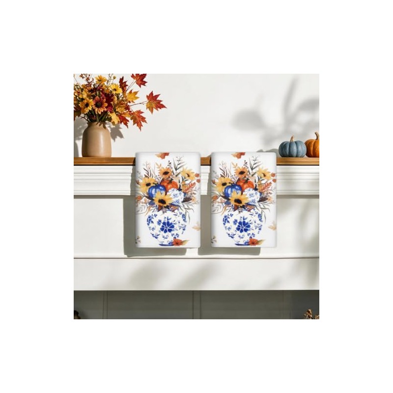 Toallas de cocina para otoño, florero floral, girasol, calabaza