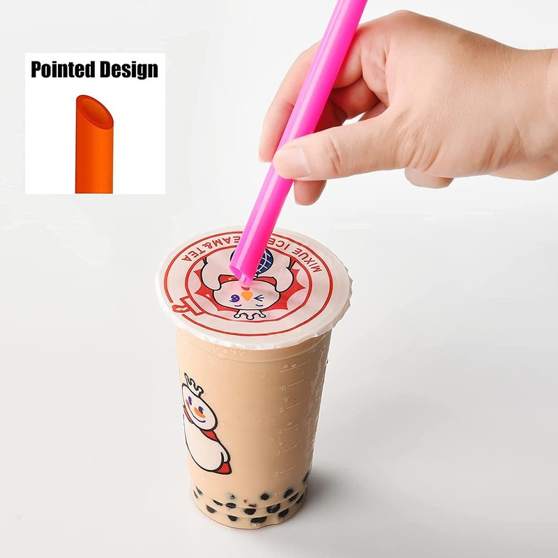 ALINK Pack of 8 Reusable Boba Plastic Straws, Pointed Design,
