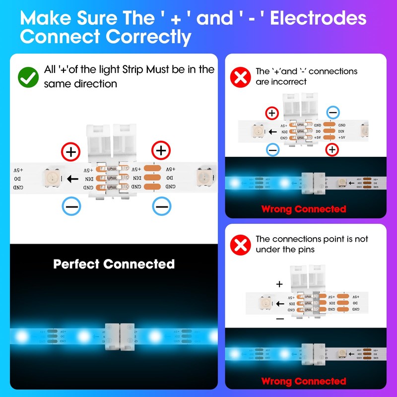 WENHSIN 10-Packs 3-Pin LED Connectors for LED Strip Lights 10MM