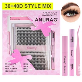 ANURAG DIY Eyelash Extension Set Individual Eyelash Extension Set 30+40 D Curly Cluster Eyelash Individual Eyelash,Eyelash Adhesive and Sealant and Eyelash Tweezers for Thick Eyelash Extensions at Home ,Eyelash Curler Extension Set (30D&40D-0.07D-9-16MIX