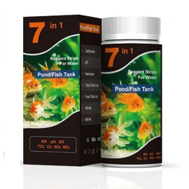 Kiuiom 7-in-1 Pond Test Strips,Aquarium Test Strips,Water Quality Testing for Fish Tanks & Ponds,100PCS,Test Carbonate, PH, Hardness, Total Chlorine, Residual Chlorine, Nitrate, Nitrite