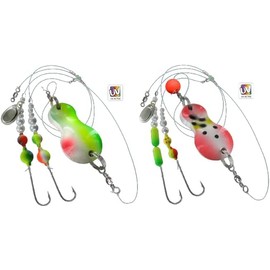 blntackle76 Jenzi Flatfish Spoons Assembled 80 g Red / White / Dots and 100 g Green / Red / White + Free Petri Heil! Sticker Set of 2