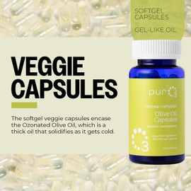 PurO3 Extra Virgin Olive Oil Capsules - High Potency Pure Ozonated Oils for Immune Support & Wellness Benefits - Organic Oxygen Infused Supplement - 90 Veggie Softgels