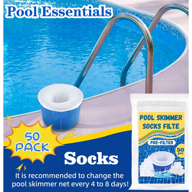 50 Pack Pool Skimmer Socks,Pool Filter Socks for Skimmer Basket