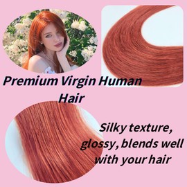 Copper Red Tape in Hair Extensions Human Hair Invisible Copper Hair Extensions Real Human Hair Tape in Silky Mini Real Hair 20 Inch for Party
