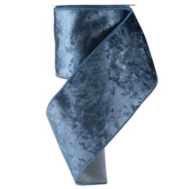 MAYREEL Dusty Blue Crushed Velvet Ribbon Wired 4" x 10 Yards Extra Wide Christmas Wired Edge Ribbon Blue Christmas Decorations Ribbon for Gift Wrapping Wreath Tree Topper Bow Making Crafts