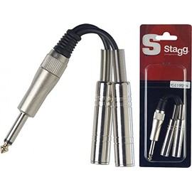 Stagg 16120 1 x Male/2x Female Mono Jack Splitter Adapter Y-Cable - Black