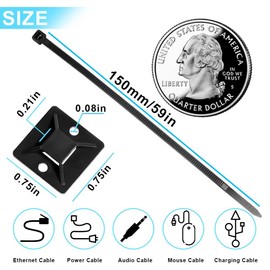 Zip Tie Mounts and Zip Ties - Small Cable Tie Adhesive Mount, 3/4in black 100 Sets. Wires Zip Tie Adhesive-backed anchors perfect for Pedal Board Cable Management Outdoor Indoor