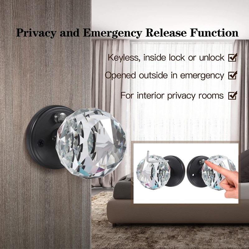 CLCTK Crystal Glass Door Knobs Interior with Lock, Privacy Bathroom