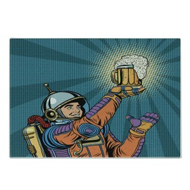 Ambesonne Astronaut Cutting Board, Colorful Astronaut Holding Beer Thirsty for Beer Long Voyage Retro Style Drawing, Decorative Tempered Glass Cutting and Serving Board, Small Size, Multicolor