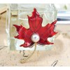 Gyn&Joy Crystal Rhinestone Glitter Enamel Faux Pearl Maple Leaf Brooch