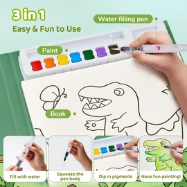 JoyCat DIY Watercolor Painting Set, Paint with Water Coloring Books, Arts and Crafts Drawing Activities Toy, Travel Toys, Birthday Gift for Boys Girls（ Dinosaur）