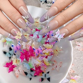ONPRESS 100Pcs Soft Glue Butterfly Nail Charms Colorful Butterflies Nail Art Charms Spring Summer Ombre Nail Supplies Mix Colorful Resin Mini Butterfly Nail Rhinestone Diamonds for Nail Art Decoration