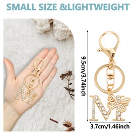 DAJISI Initial Keychain Butterfly Letter Keychain Letter Keychains for Women Gold Plated Crystal Key Chains Sparkling Rhinestone Letter Keychain for Women Backpack Car Key Chain Decoration