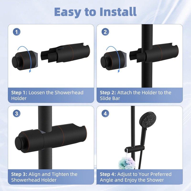 Hibbent Adjustable Shower Head Holder for Slide Bar, Universal 18.5-25mm