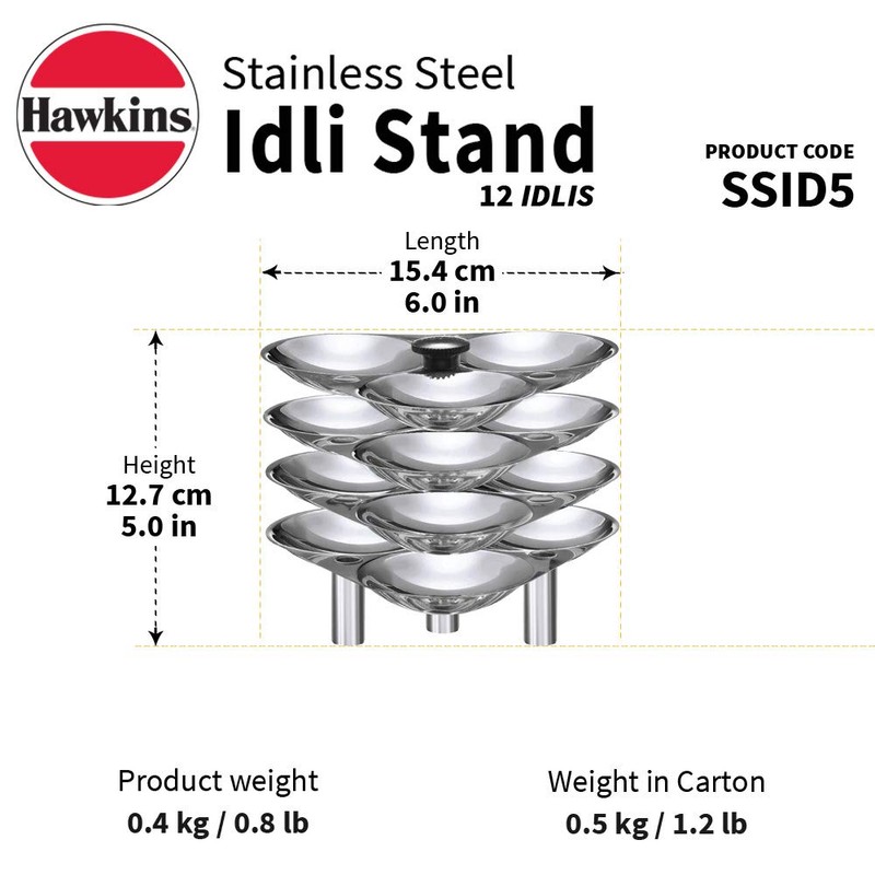 Hawkins Stainless Steel Idli Stand - 12 Idlis, (For 5