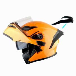 1Storm Motorcycle Modular Full Face Helmet Flip up Dual Visor Sun Shield: HB89 Glossy Orange