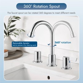 Cinwiny Bathroom Faucets for Sink 3 Hole 8 Inch Widespread Bathroom Faucet Polish Chrome Lavatory Vanity Faucet Deck Mounted 2 Handle Bathroom Sink Faucet with Pop-up Drain + 1 Hair Catcher Include