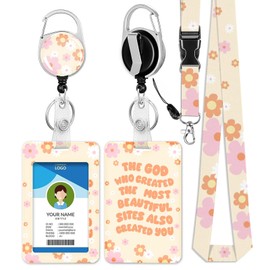 Funny Positive Work ID Badge Holder with Lanyard and Retractable Clip Cute Flowers Breakaway Lanyard for Name Badge Holder for Teacher Nurse Doctor School Student Office Gift