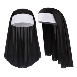 3Pcs Nun Outfit Women Nun Headpiece Nun Costumes for Women Nun Fancy Dress Cosplay,Nun Hat,Cross Necklace,Knee Socks