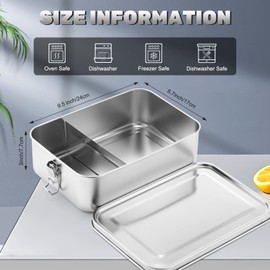 Umigy 8 Pcs Stainless Steel Food Containers 2400ml Metal Bento Lunch Box Stainless Steel Food Storage Containers, Lockable Clips to Leak Proof, Reusable Dishwasher Snack Boxes for Work