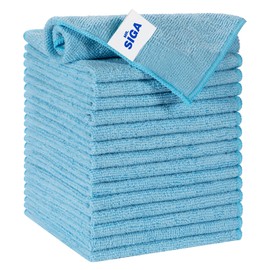MR.SIGA Paños Microfibra Multiusos, Paquete de 15 | Paños microfibra sin pelusa azul cielo, 30x30cm (11,8x11,8 pulg)