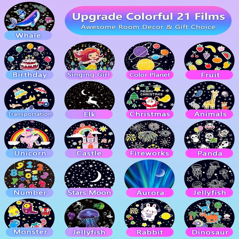 Kids Star Night Light Projector – 21 Slide Themes with