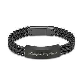 constantlife Cremation Bracelet for Ashes for Men - Stainless Steel Cuban Link Urn Bracelet Keepsake Ash Holder Cremation Memorial Jewelry (Always in My Heart-Black 22cm)