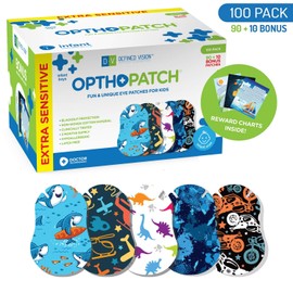 Opthopatch Eye Patches for Infants - Extra Sensitive Adhesive - Boys' Design [Series II] - 100 Count + 3 Reward Charts