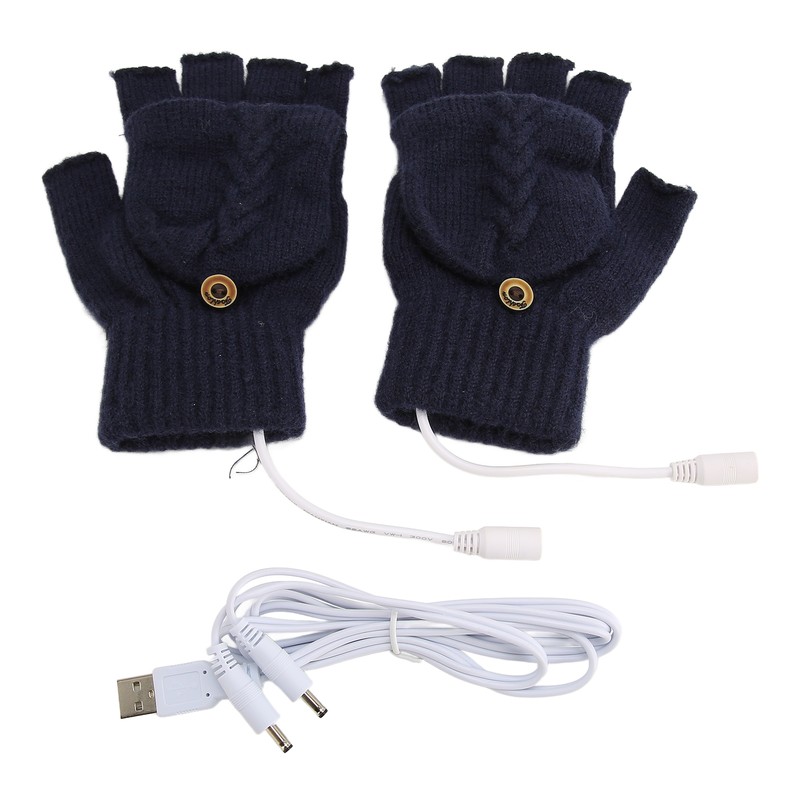 USB Warmer Heated Gloves Flip Half Fingerless Electronic Knitted Hand