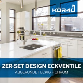 kör4u Set of 2 Design Angle Valve 1/2 x 3/8 Inch Rounded Water Shut-off Valve Chrome Quick Release for Bathroom & Kitchen with Rosette