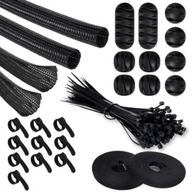 126PCS Juego de Organizador de Cables Cubre Cables Manguito de Gestión de Cable Auto Cierre Recoge Cables,Protector de Cables Escritorio,Esconder Cable,Adhesiva Sujeta Cable (Juego de Negro 126PCS)